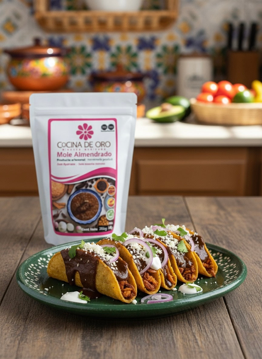 Tacos Dorados de Papa con Mole Almendrado